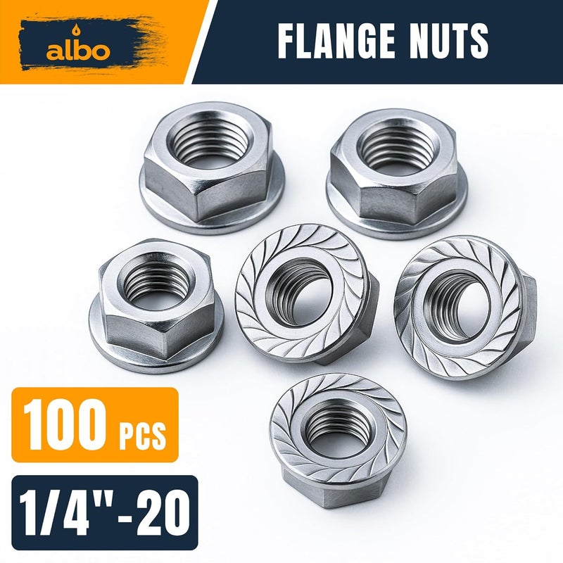 ALBO 100 PCS 1/4-20 Nut Hex Flange Lock – Stainless Steel 304 SAE Nuts Set in Reusable Box – Hardware for Automotive & DIY - Image 2
